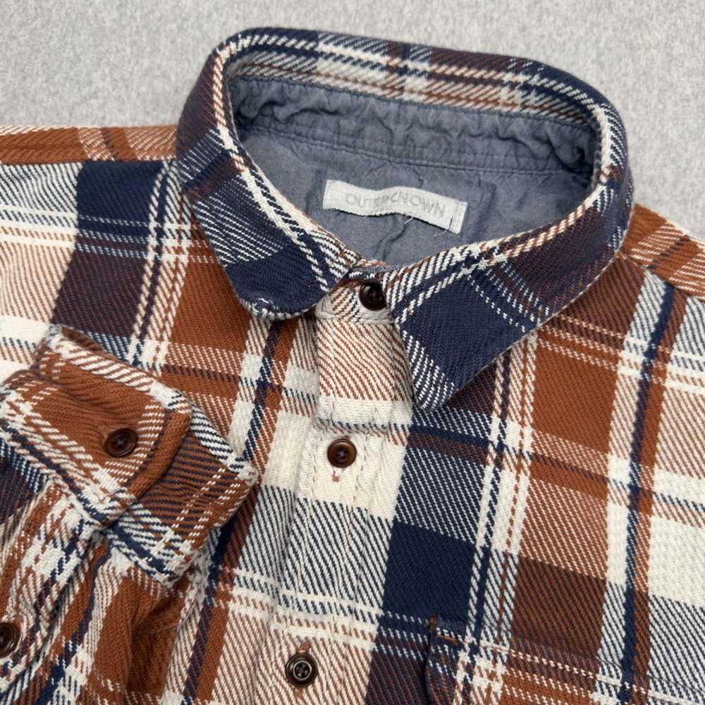 Outerknown Brown and Blue Plaid Casual Button Down Shirt